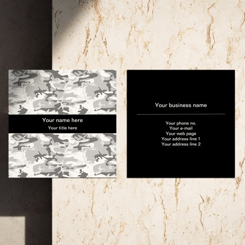 Winter Snow Gray Camouflage Pattern Military Army Square Business Card