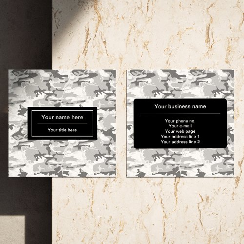 Winter Snow Gray Camouflage Pattern Military Army Square Business Card