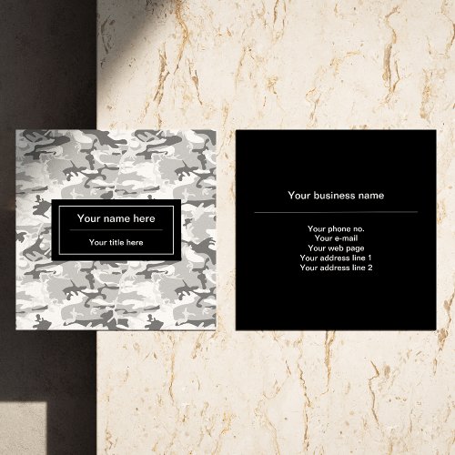 Winter Snow Gray Camouflage Pattern Military Army Square Business Card