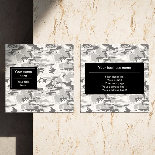 Winter Snow Gray Camouflage Pattern Military Army Square Business Card