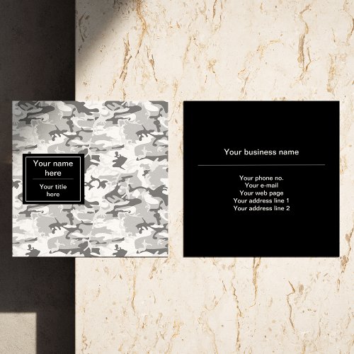 Winter Snow Gray Camouflage Pattern Military Army Square Business Card