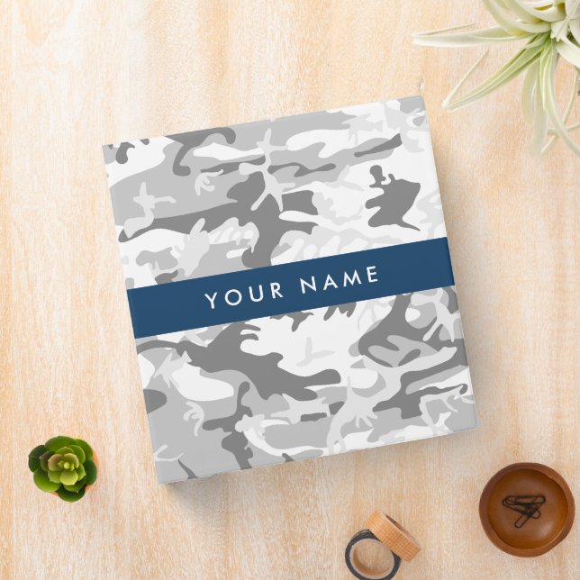 Winter Snow Gray Camouflage Your name Personalize 3 Ring Binder (In Situ)