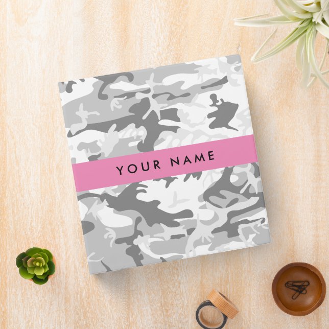 Winter Snow Gray Camouflage Your name Personalize 3 Ring Binder (In Situ)