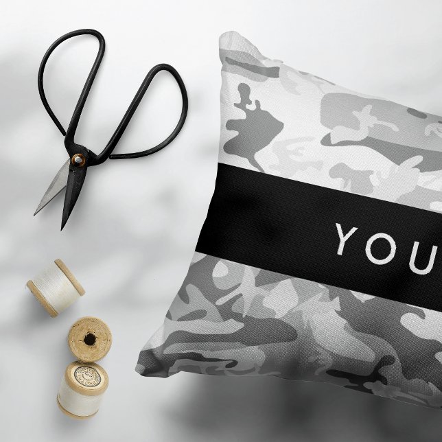 Winter Snow Gray Camouflage Your name Personalize Accent Pillow (Creator Uploaded)