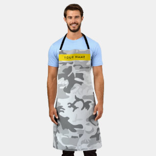 Winter Snow Gray Camouflage Your name Personalize Apron