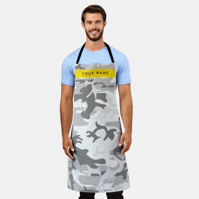 Winter Snow Gray Camouflage Your name Personalize Apron (Worn)