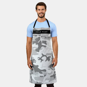 Winter Snow Gray Camouflage Your name Personalize Apron