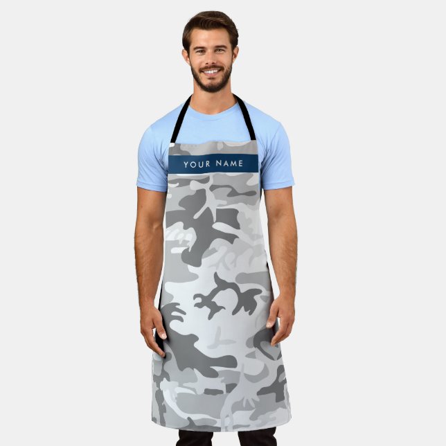 Winter Snow Gray Camouflage Your name Personalize Apron (Worn)