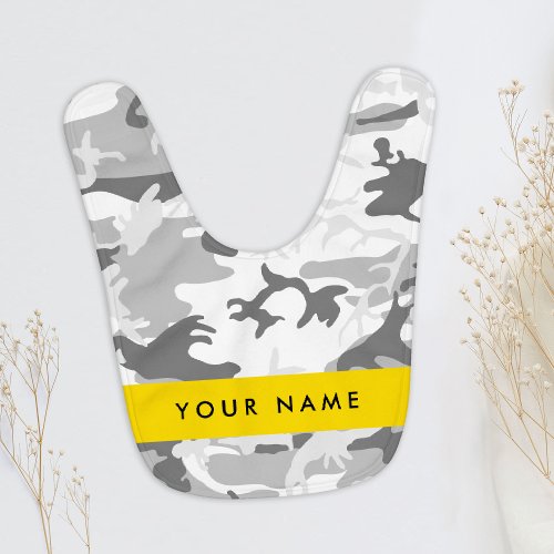 Winter Snow Gray Camouflage Your name Personalize Baby Bib