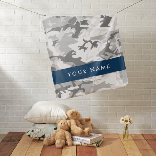 Winter Snow Gray Camouflage Your name Personalize Baby Blanket