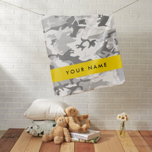 Winter Snow Gray Camouflage Your name Personalize Baby Blanket