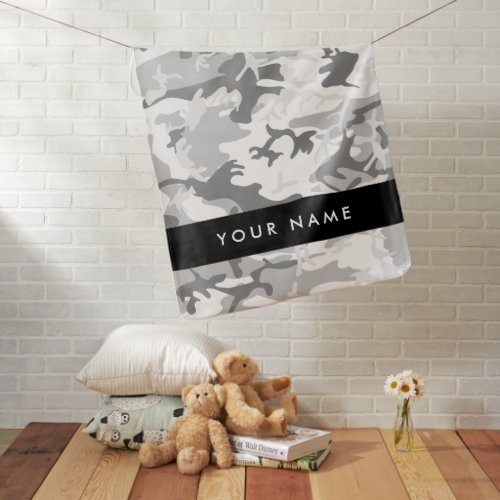 Winter Snow Gray Camouflage Your name Personalize Baby Blanket