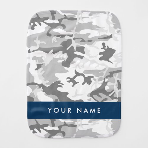 Winter Snow Gray Camouflage Your name Personalize Baby Burp Cloth