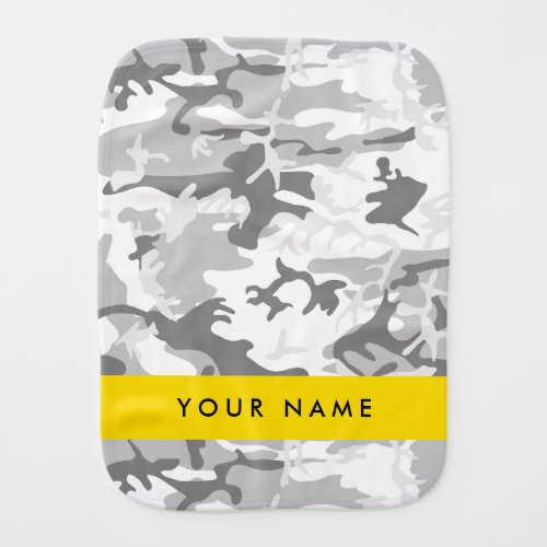 Winter Snow Gray Camouflage Your name Personalize Baby Burp Cloth