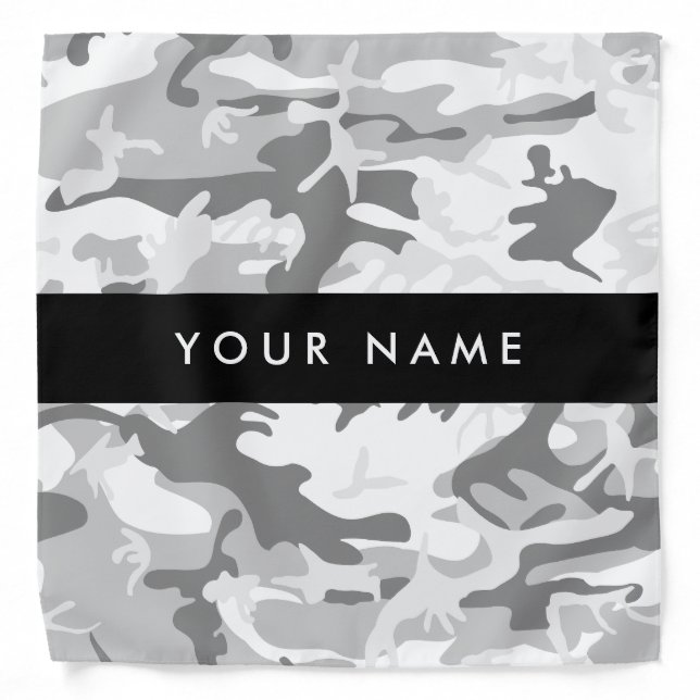 Winter Snow Gray Camouflage Your name Personalize Bandana (Front)