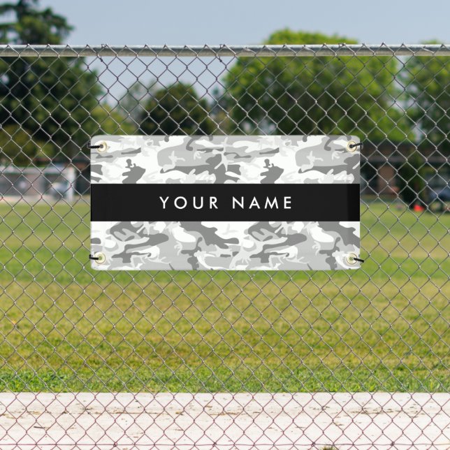 Winter Snow Gray Camouflage Your name Personalize Banner (Insitu)