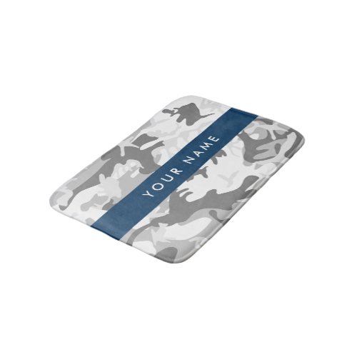 Winter Snow Gray Camouflage Your name Personalize Bath Mat