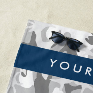 Winter Snow Gray Camouflage Your name Personalize Beach Towel