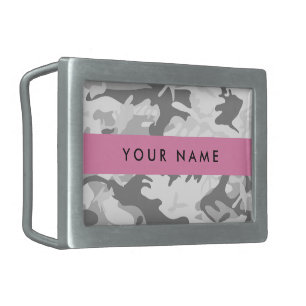 Winter Snow Gray Camouflage Your name Personalize Belt Buckle