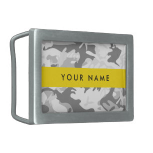 Winter Snow Gray Camouflage Your name Personalize Belt Buckle