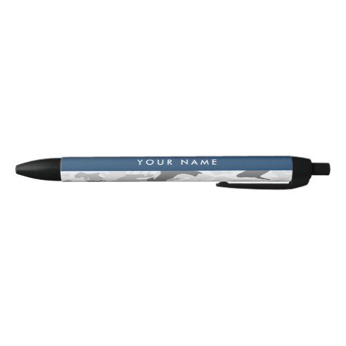 Winter Snow Gray Camouflage Your name Personalize Black Ink Pen
