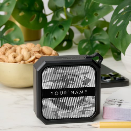 Winter Snow Gray Camouflage Your name Personalize Bluetooth Speaker