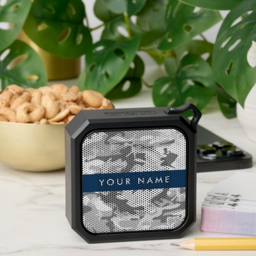 Winter Snow Gray Camouflage Your name Personalize Bluetooth Speaker