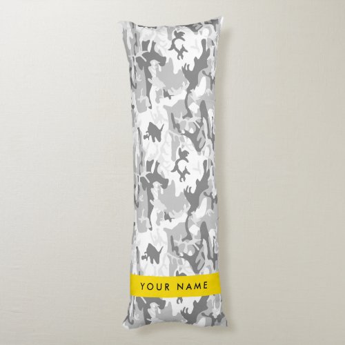 Winter Snow Gray Camouflage Your name Personalize Body Pillow