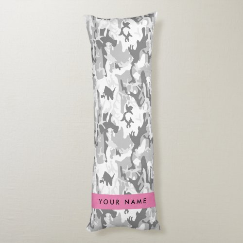 Winter Snow Gray Camouflage Your name Personalize Body Pillow