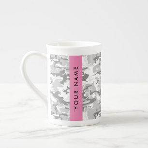 Winter Snow Gray Camouflage Your name Personalize Bone China Mug