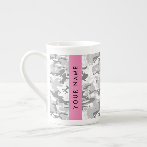 Winter Snow Gray Camouflage Your name Personalize Bone China Mug