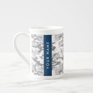 Winter Snow Gray Camouflage Your name Personalize Bone China Mug