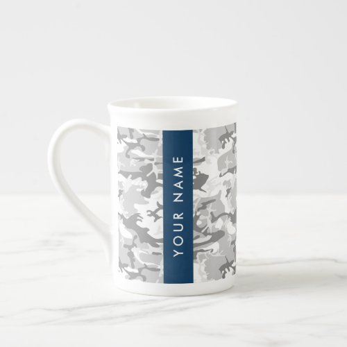 Winter Snow Gray Camouflage Your name Personalize Bone China Mug