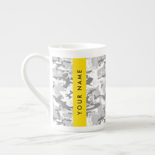 Winter Snow Gray Camouflage Your name Personalize Bone China Mug