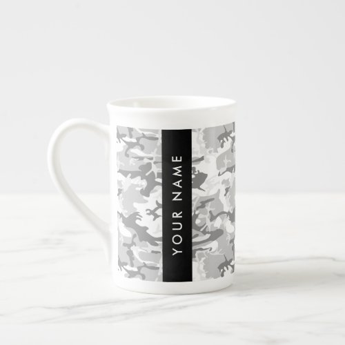 Winter Snow Gray Camouflage Your name Personalize Bone China Mug