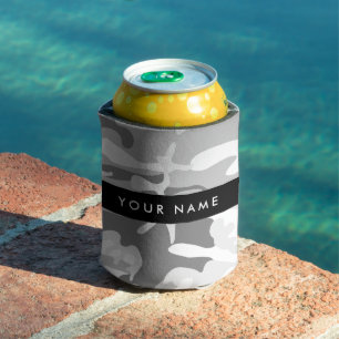Winter Snow Gray Camouflage Your name Personalize Can Cooler