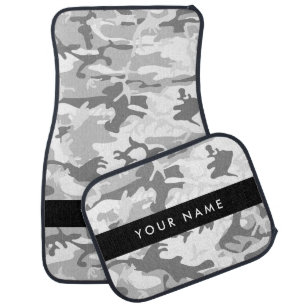 Winter Snow Gray Camouflage Your name Personalize Car Floor Mat