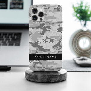 Winter Snow Gray Camouflage Your name Personalize iPhone 15 Pro Max Case