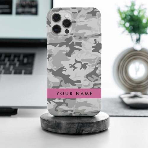 Winter Snow Gray Camouflage Your name Personalize iPhone 15 Pro Max Case