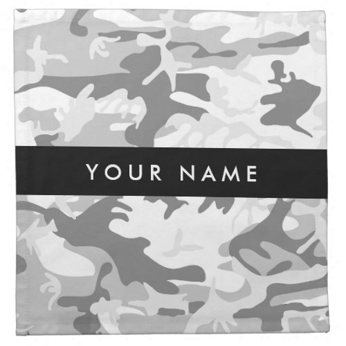 Winter Snow Gray Camouflage Your name Personalize Cloth Napkin