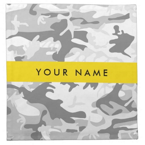 Winter Snow Gray Camouflage Your name Personalize Cloth Napkin