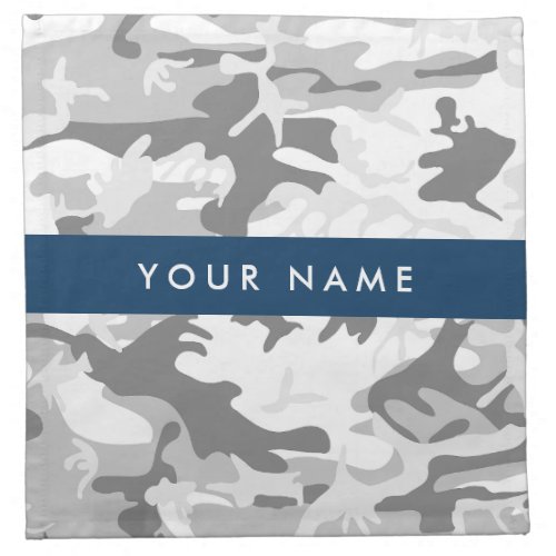 Winter Snow Gray Camouflage Your name Personalize Cloth Napkin