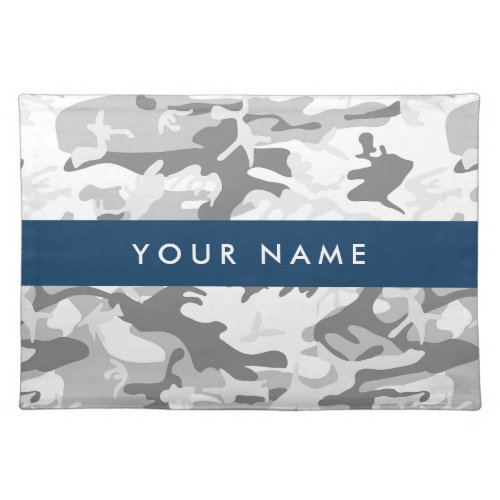 Winter Snow Gray Camouflage Your name Personalize Cloth Placemat