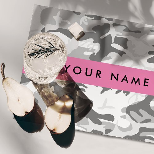 Winter Snow Gray Camouflage Your name Personalize Cloth Placemat