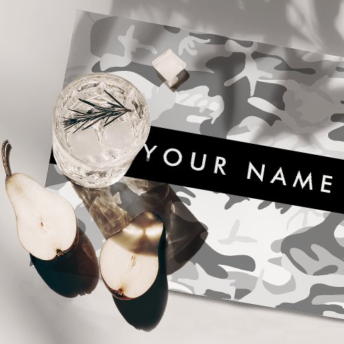 Winter Snow Gray Camouflage Your name Personalize Cloth Placemat