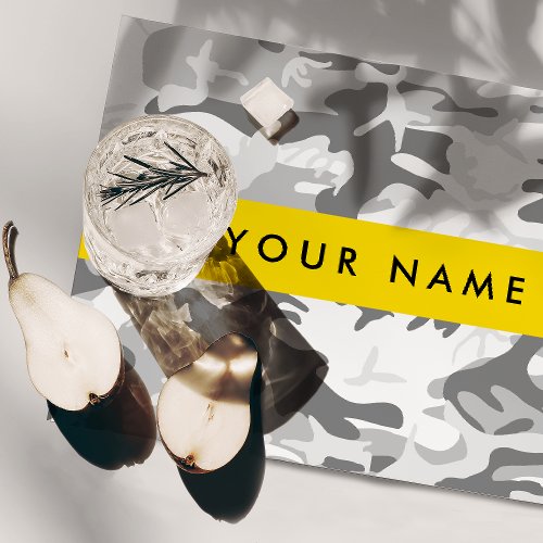 Winter Snow Gray Camouflage Your name Personalize Cloth Placemat