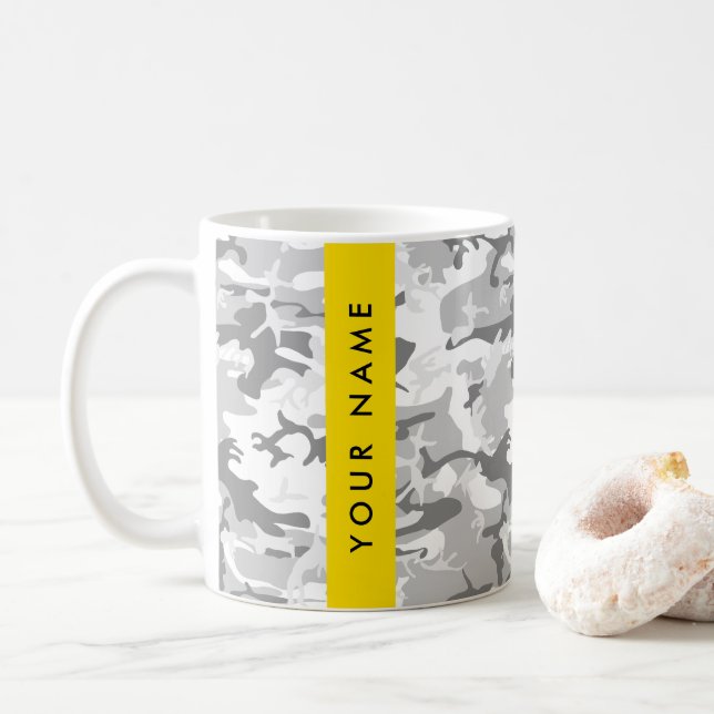 Winter Snow Gray Camouflage Your name Personalize Coffee Mug (With Donut)