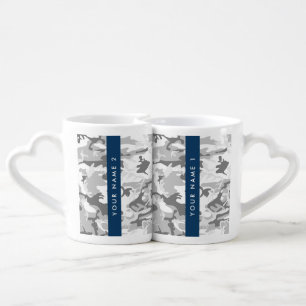 Winter Snow Gray Camouflage Your name Personalize Coffee Mug Set