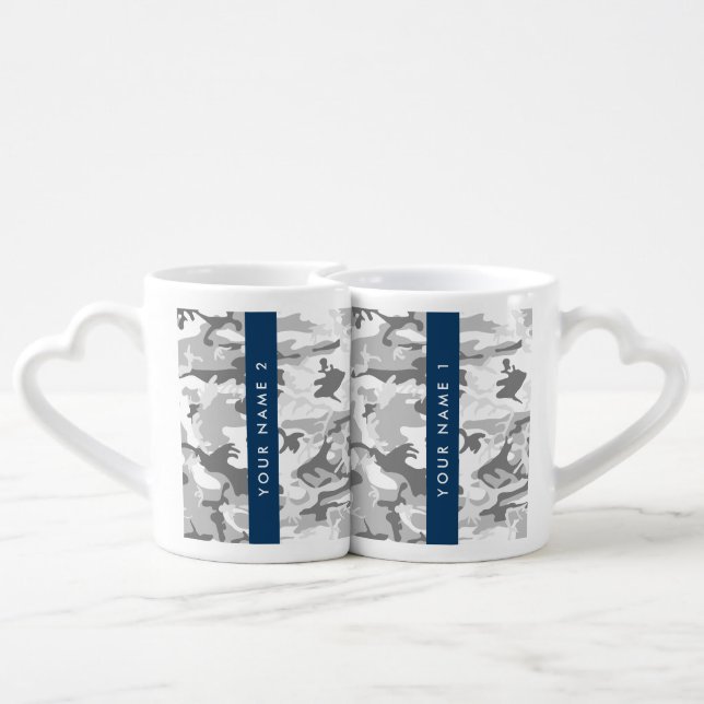 Winter Snow Gray Camouflage Your name Personalize Coffee Mug Set (Back Nesting)