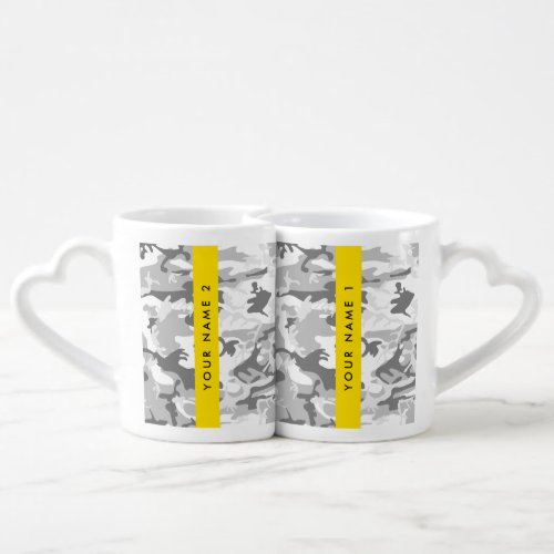 Winter Snow Gray Camouflage Your name Personalize Coffee Mug Set